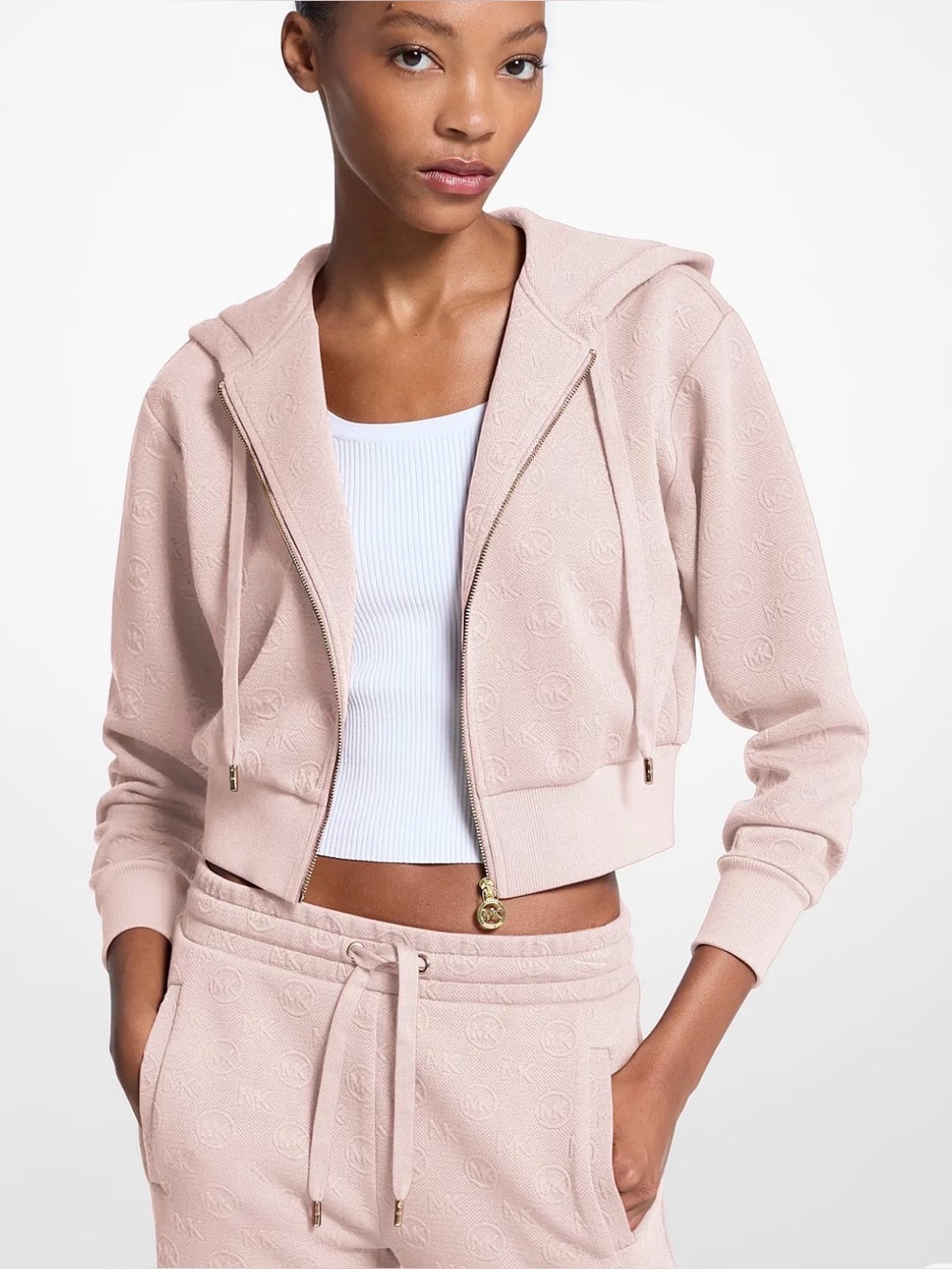 Michael Kors Women's Blush Pink Monogram Zip Hoodie XL